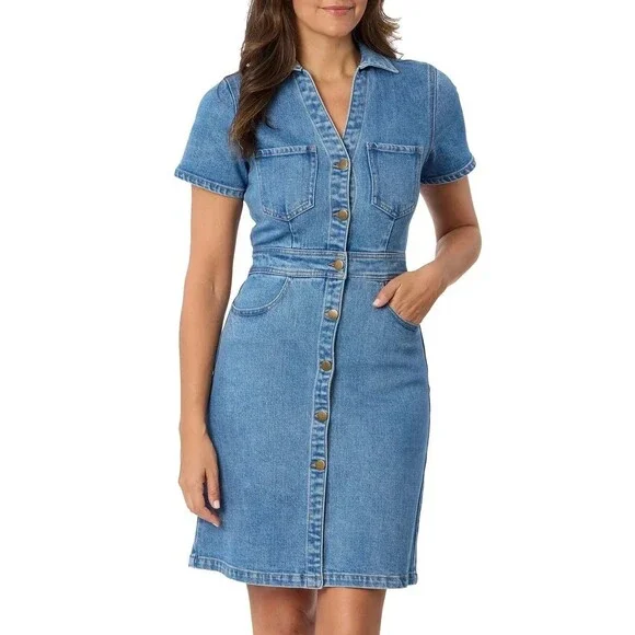 Draper James Women's Blue Short Sleeves Button Front Denim Dress Pockets Size 4 - Picture 1 of 8
